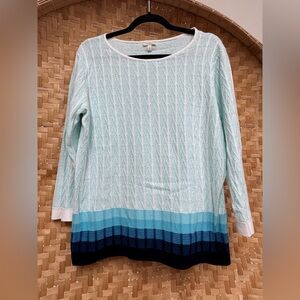 Talbot’s Textured Blue and White Sweater with Blue Ombré Hem